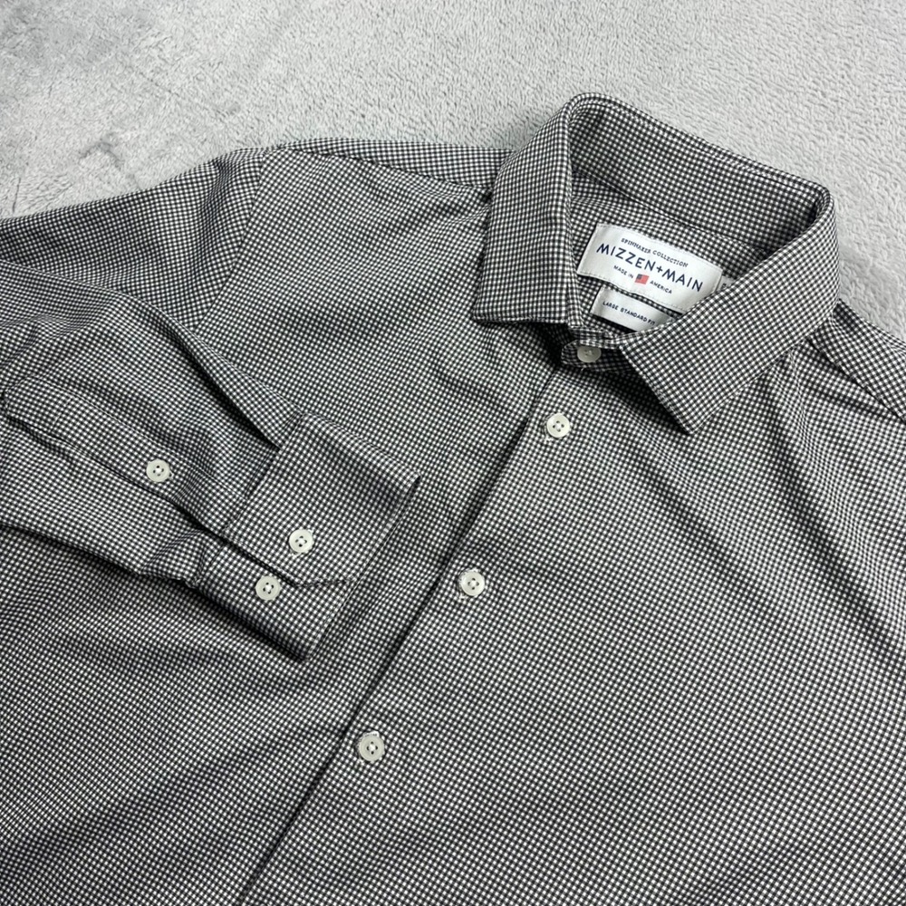 Mizzen+Main Spinnaker Collection Mens L Standard‎ Fit Gingham Dress Shirt Black